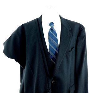 Austin Reed Wool 2 Button 2 Piece Suit 48L Blue Check Windowpane‎ 43/26 Pleated